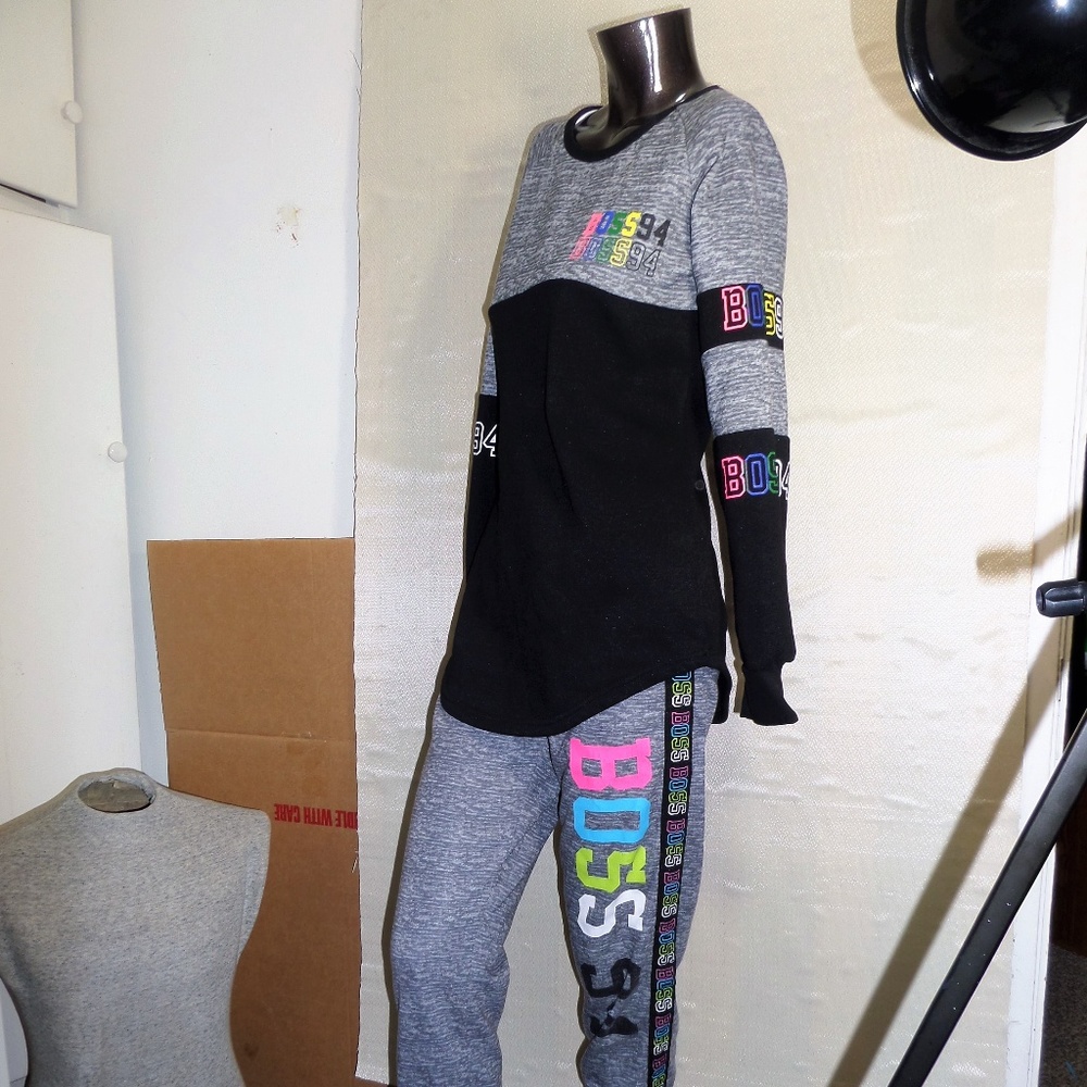 Bobbie Brooks Boss Sweatsuit Set-Black&Grey#496